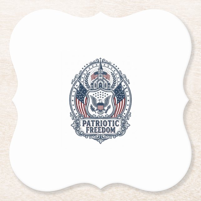 Patriotic Church Camp Vector Graphic Tee Paper Coaster (Front)
