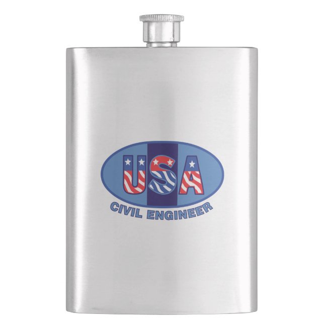 Patriotic Civil Engineer Hip Flask (Front)