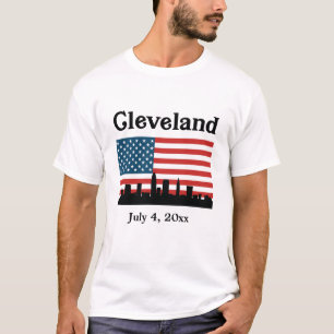 Patriotic Cleveland Ohio American Flag Skyline T-Shirt