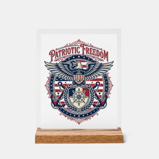 Patriotic Coastal Preppy Vector Graphic Tee Acrylic Sign (Front)