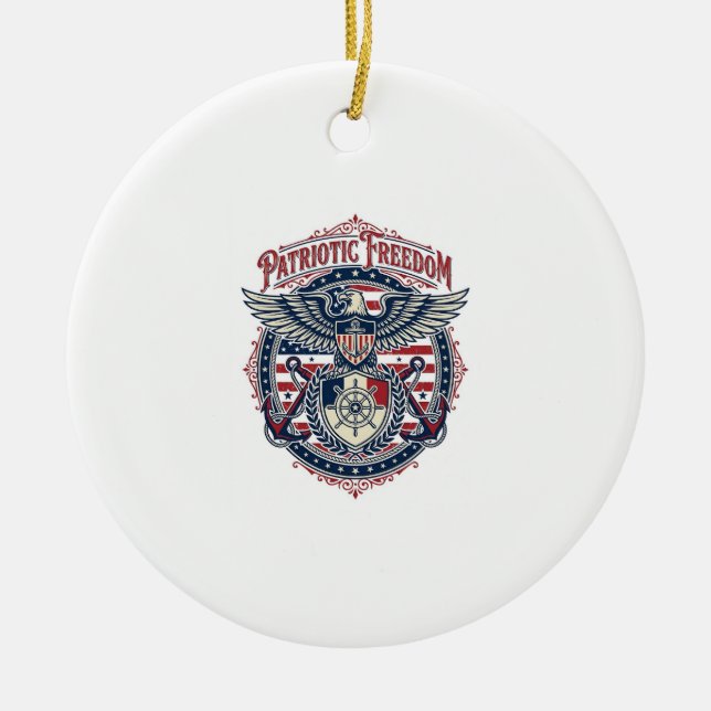 Patriotic Coastal Preppy Vector Graphic Tee Ceramic Tree Decoration (Front)