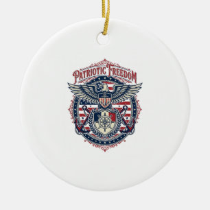 Patriotic Coastal Preppy Vector Graphic Tee Ceramic Tree Decoration