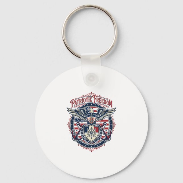 Patriotic Coastal Preppy Vector Graphic Tee Key Ring (Front)