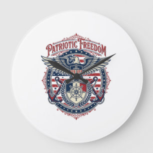 Patriotic Coastal Preppy Vector Graphic Tee Large Clock