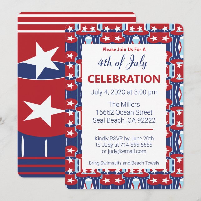 Patriotic Colours July 4th Invitation (Front/Back)