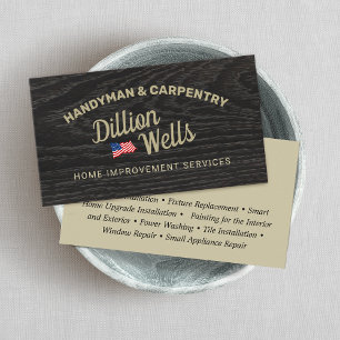 Patriotic Construction Handyman Carpentry  Wood Business Card