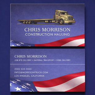 Patriotic Construction Hauling Truck Trucking Business Card