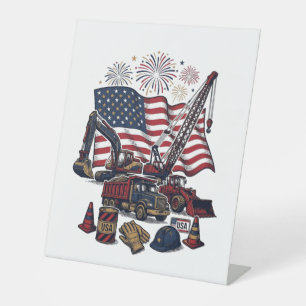 Patriotic Construction USA Vintage Pedestal Sign