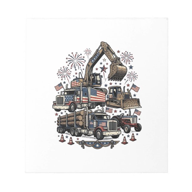 Patriotic Construction Vehicles Vintage Shirt Desi Notepad (Front)