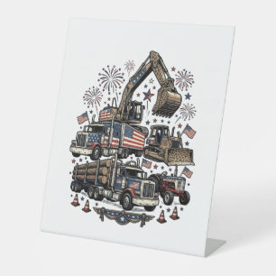 Patriotic Construction Vehicles Vintage Shirt Desi Pedestal Sign