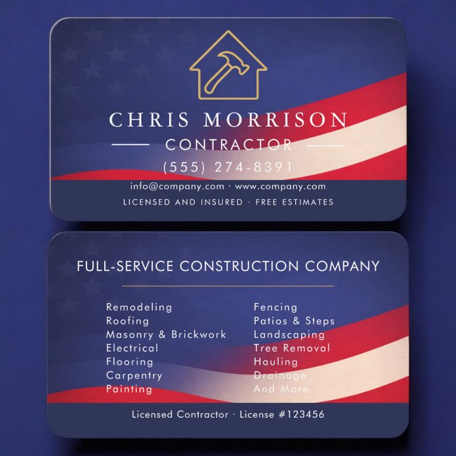 Patriotic Contractor Construction  Business Card (Creator Uploaded)