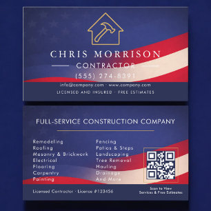 Patriotic Contractor Construction QR Code Business Card
