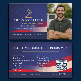 Patriotic Contractor QR Code Photo Business Card