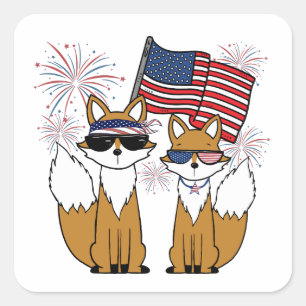 Patriotic Cool Foxes Square Sticker