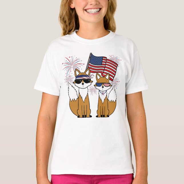 Patriotic Cool Foxes T-Shirt (Front)