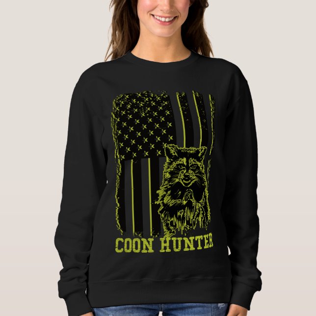Patriotic Coon Hunter Racoon American Flag Sweatshirt (Front)