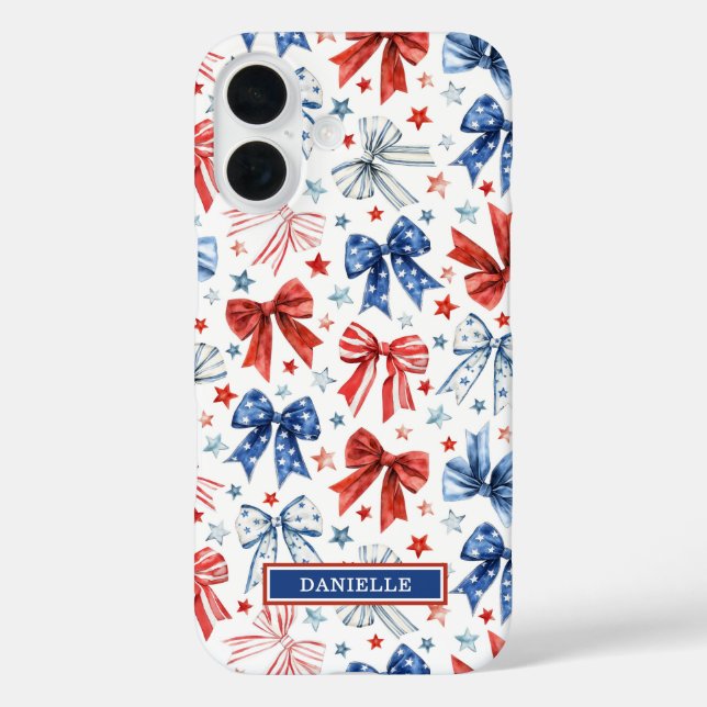 Patriotic Coquette Bows Monogrammed Case-Mate iPhone Case (Back)