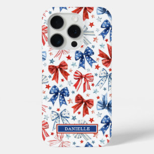 Patriotic Coquette Bows Monogrammed iPhone 15 Pro Case