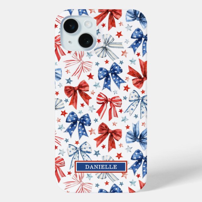 Patriotic Coquette Bows Monogrammed Case-Mate iPhone Case (Back)