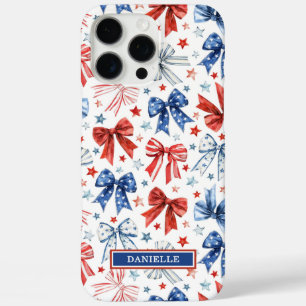 Patriotic Coquette Bows Monogrammed iPhone 16 Pro Max Case