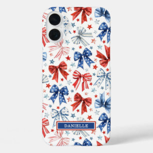 Patriotic Coquette Bows Monogrammed iPhone 16 Plus Case