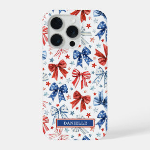 Patriotic Coquette Bows Monogrammed iPhone 15 Pro Case