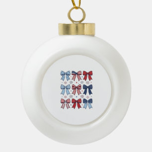 Patriotic Coquette Bows Vintage Vector Design_1 Ceramic Ball Christmas Ornament