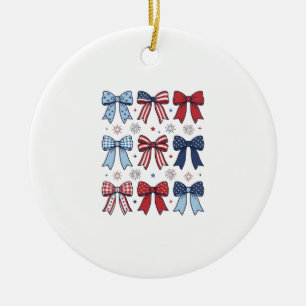 Patriotic Coquette Bows Vintage Vector Design_1 Ceramic Tree Decoration