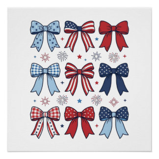 Patriotic Coquette Bows Vintage Vector Design_1 Poster