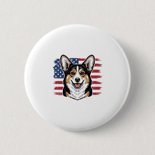 Patriotic Corgi American Flag Vintage Vector Desig 6 Cm Round Badge
