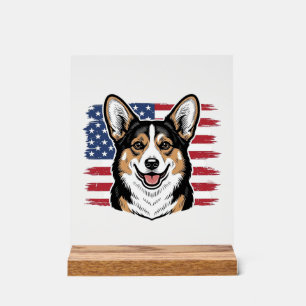 Patriotic Corgi American Flag Vintage Vector Desig Acrylic Sign