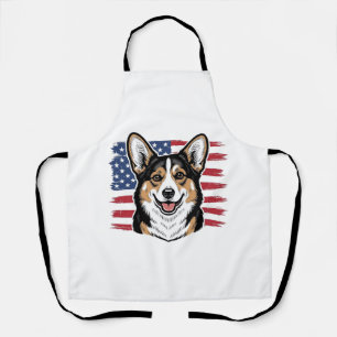Patriotic Corgi American Flag Vintage Vector Desig Apron