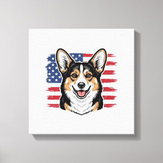 Patriotic Corgi American Flag Vintage Vector Desig Canvas Print