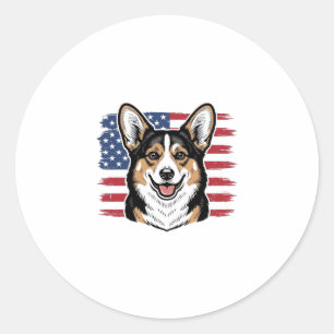 Patriotic Corgi American Flag Vintage Vector Desig Classic Round Sticker