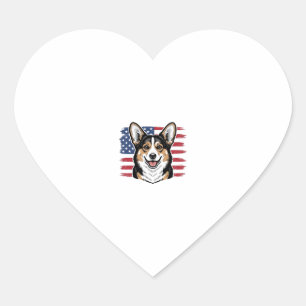 Patriotic Corgi American Flag Vintage Vector Desig Heart Sticker