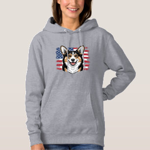 Patriotic Corgi American Flag Vintage Vector Desig Hoodie