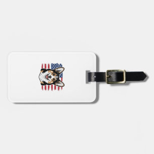 Patriotic Corgi American Flag Vintage Vector Desig Luggage Tag
