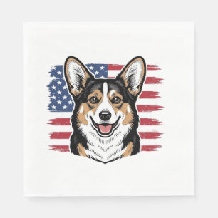 Patriotic Corgi American Flag Vintage Vector Desig Napkin