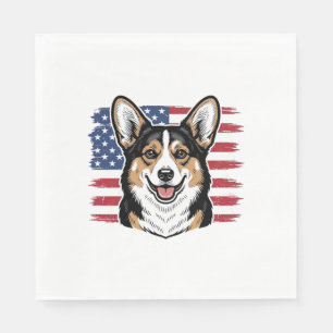 Patriotic Corgi American Flag Vintage Vector Desig Napkin