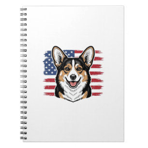 Patriotic Corgi American Flag Vintage Vector Desig Notebook