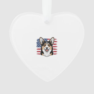 Patriotic Corgi American Flag Vintage Vector Desig Ornament