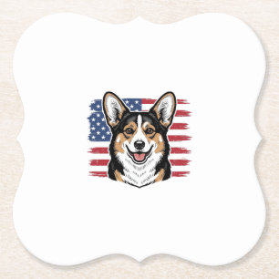 Patriotic Corgi American Flag Vintage Vector Desig Paper Coaster
