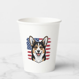 Patriotic Corgi American Flag Vintage Vector Desig Paper Cups