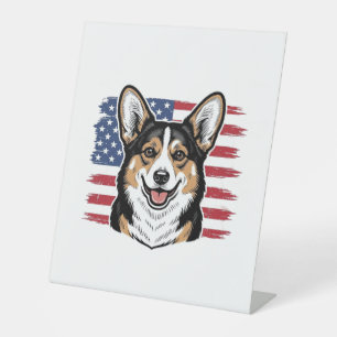 Patriotic Corgi American Flag Vintage Vector Desig Pedestal Sign