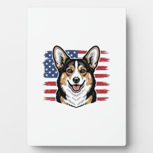 Patriotic Corgi American Flag Vintage Vector Desig Plaque