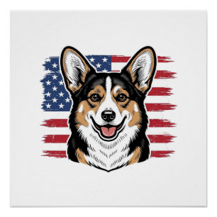 Patriotic Corgi American Flag Vintage Vector Desig Poster