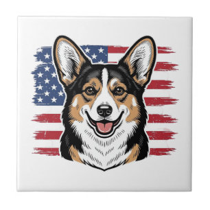 Patriotic Corgi American Flag Vintage Vector Desig Tile