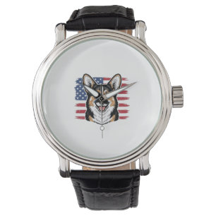 Patriotic Corgi American Flag Vintage Vector Desig Watch