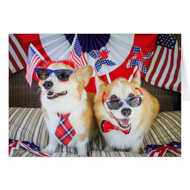 Patriotic Corgi blank card (Front Horizontal)