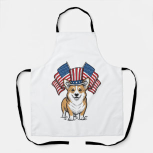 Patriotic Corgi Dog Vintage Engraving Shirt Design Apron